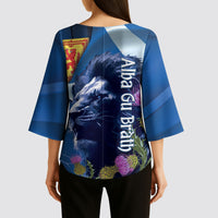 Cianalas Alba Scotland Kimono Sleeve Blouse Scottish Lion and Thistle Blue Version