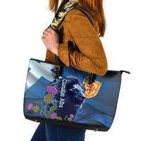 Cianalas Alba Scotland Leather Tote Bag Scottish Lion and Thistle Blue Version