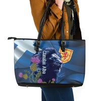 Cianalas Alba Scotland Leather Tote Bag Scottish Lion and Thistle Blue Version