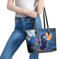 Cianalas Alba Scotland Leather Tote Bag Scottish Lion and Thistle Blue Version