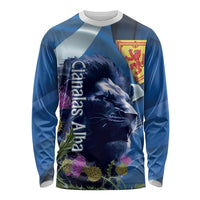 Cianalas Alba Scotland Long Sleeve Shirt Scottish Lion and Thistle Blue Version