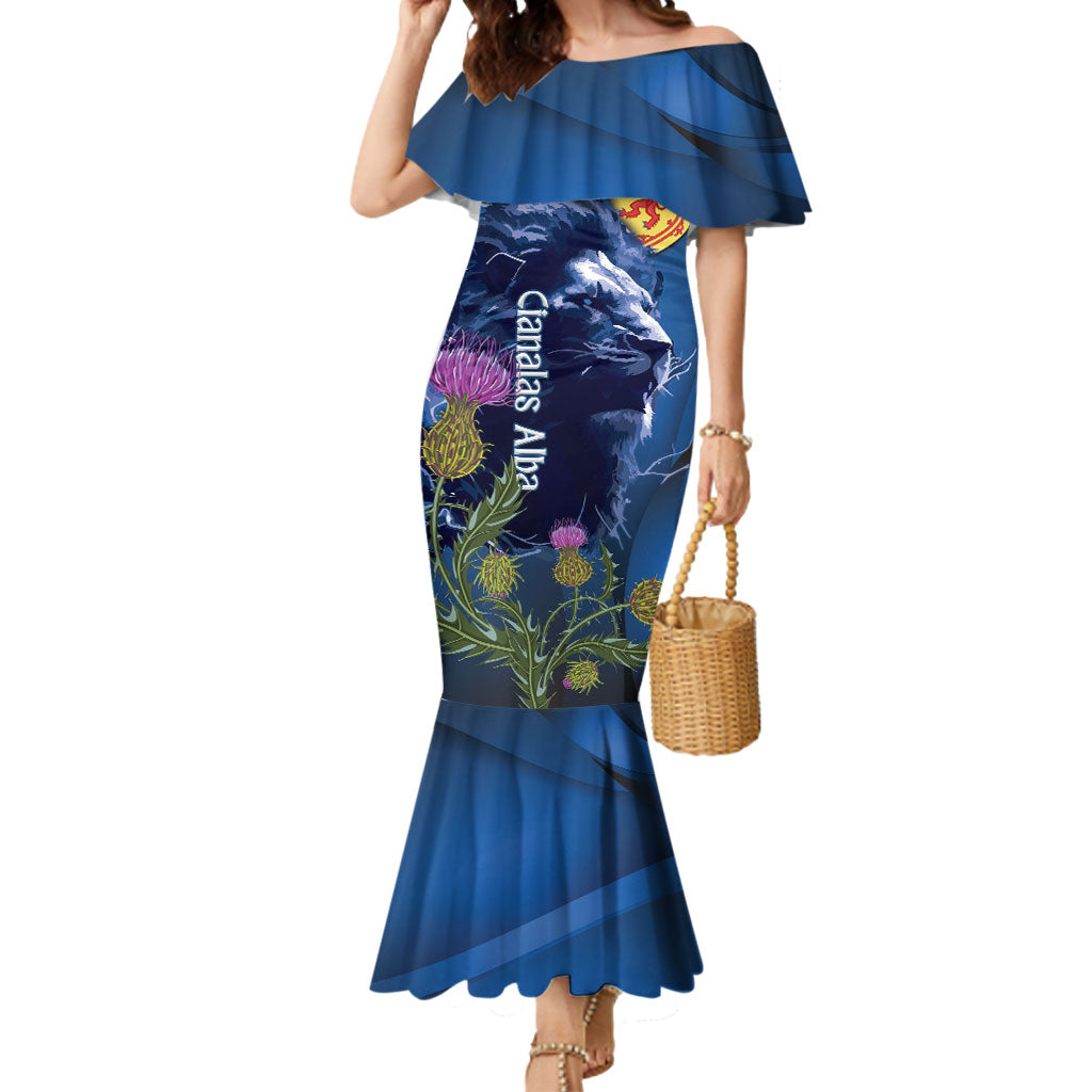 Cianalas Alba Scotland Mermaid Dress Scottish Lion and Thistle Blue Version