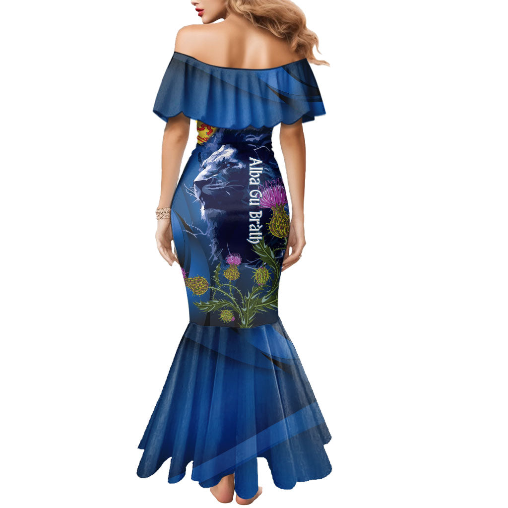 Cianalas Alba Scotland Mermaid Dress Scottish Lion and Thistle Blue Version