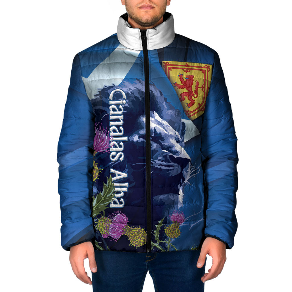 Cianalas Alba Scotland Padded Jacket Scottish Lion and Thistle Blue Version