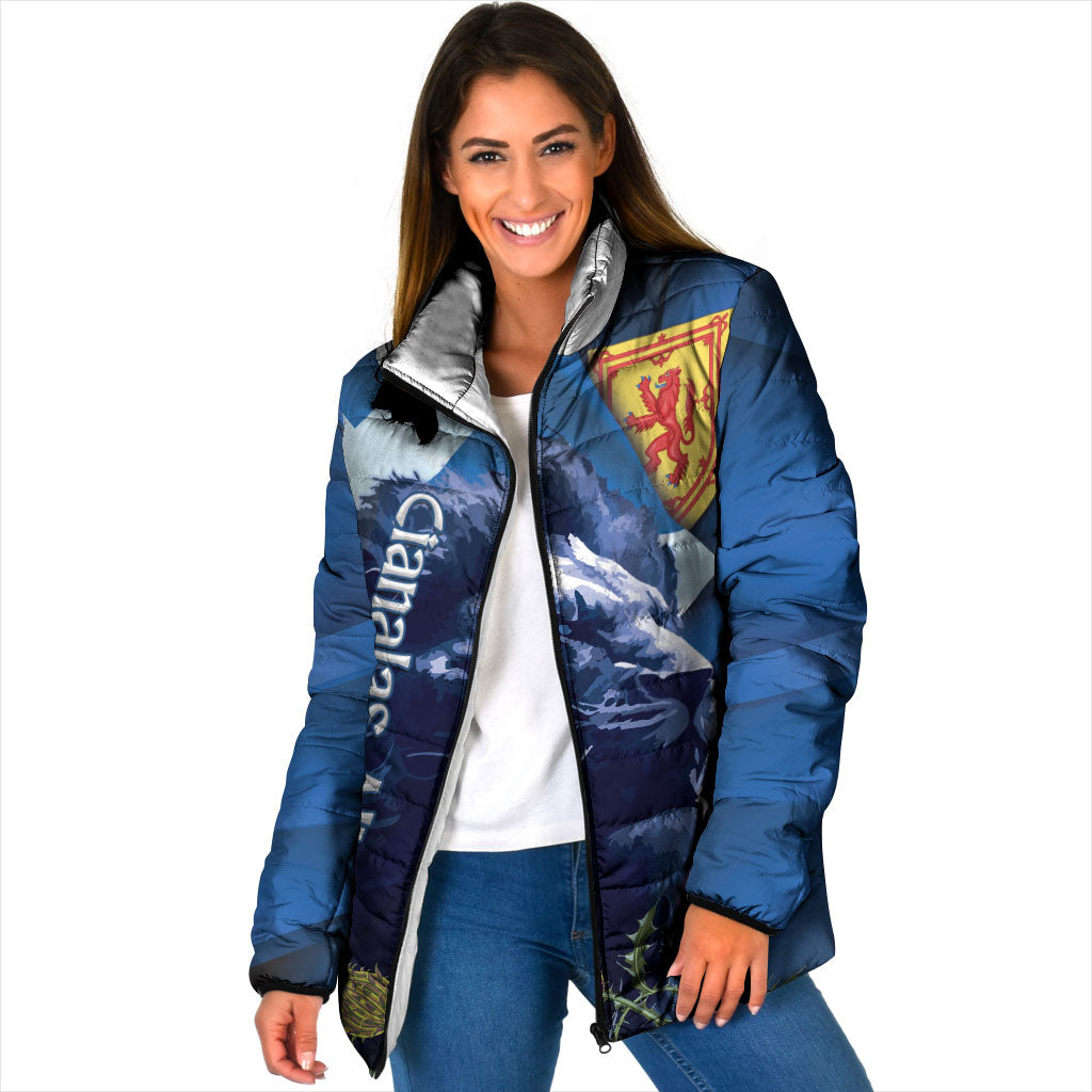 Cianalas Alba Scotland Padded Jacket Scottish Lion and Thistle Blue Version