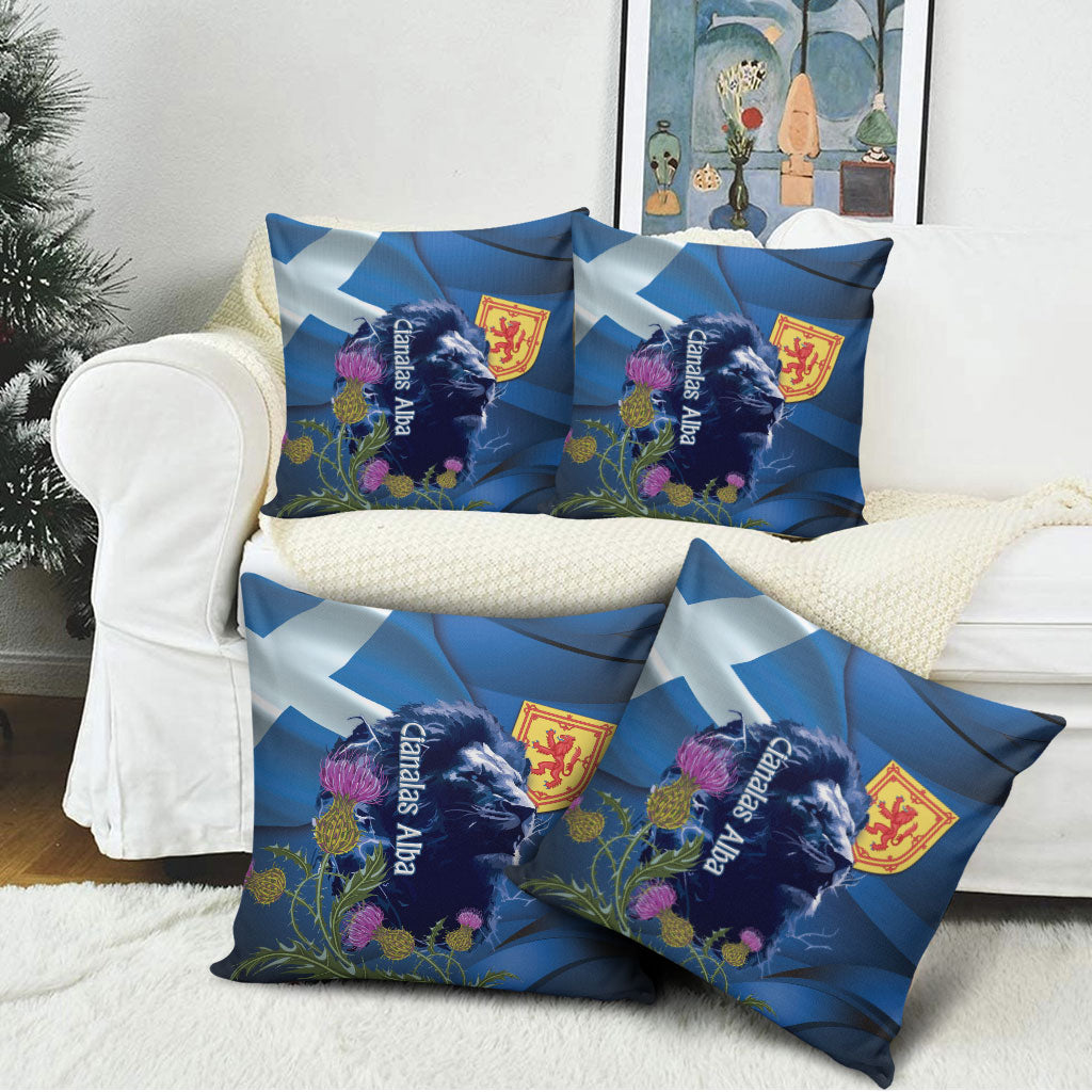 Cianalas Alba Scotland Pillow Cover Scottish Lion and Thistle Blue Version