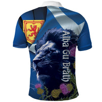 Cianalas Alba Scotland Polo Shirt Scottish Lion and Thistle Blue Version