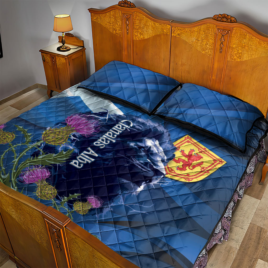 Cianalas Alba Scotland Quilt Bed Set Scottish Lion and Thistle Blue Version