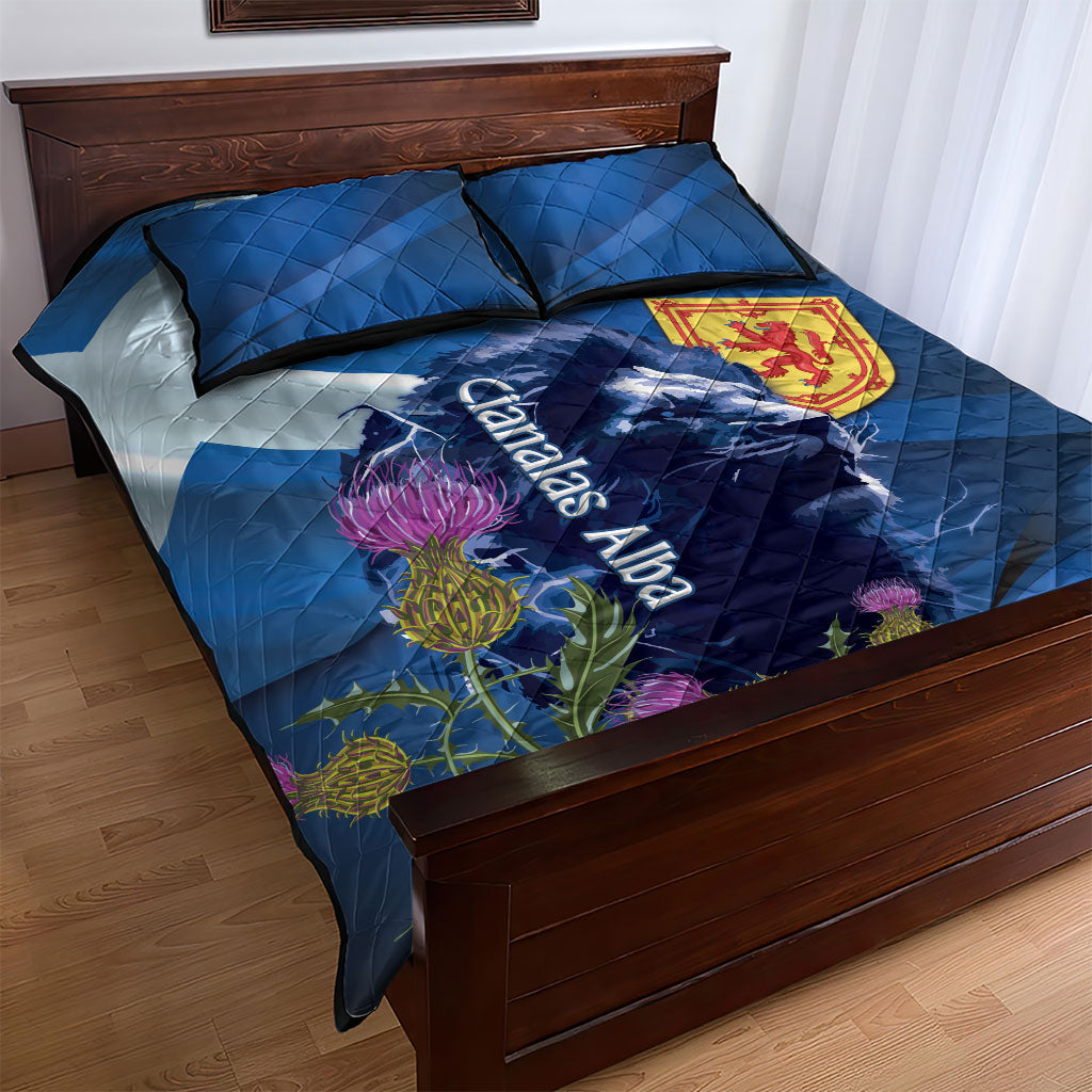 Cianalas Alba Scotland Quilt Bed Set Scottish Lion and Thistle Blue Version