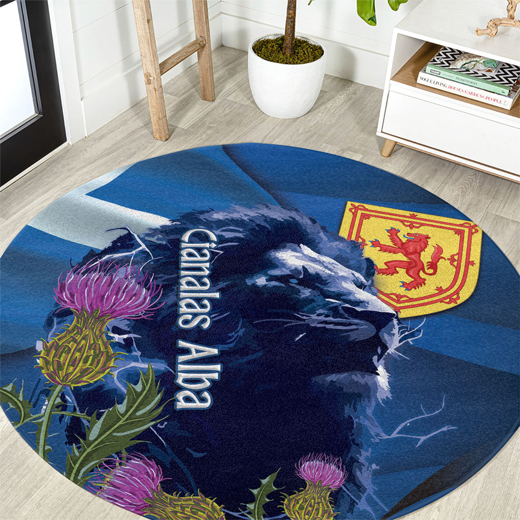 Cianalas Alba Scotland Round Carpet Scottish Lion and Thistle Blue Version