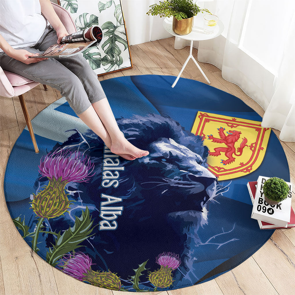 Cianalas Alba Scotland Round Carpet Scottish Lion and Thistle Blue Version