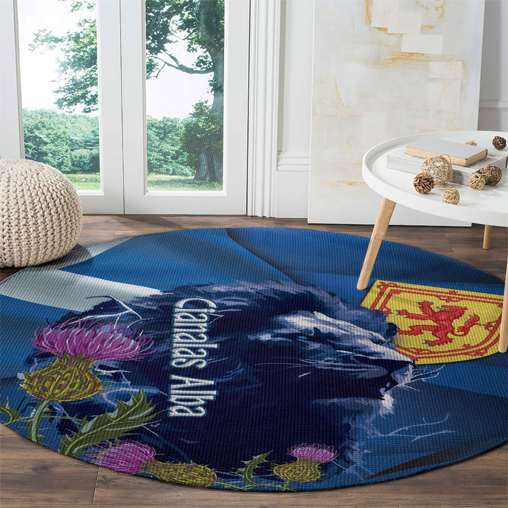 Cianalas Alba Scotland Round Carpet Scottish Lion and Thistle Blue Version