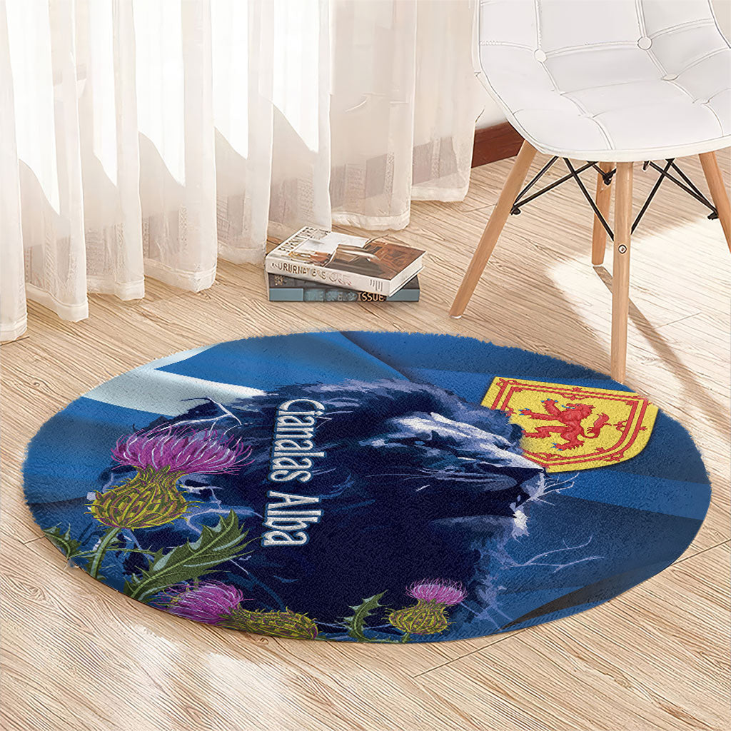 Cianalas Alba Scotland Round Carpet Scottish Lion and Thistle Blue Version