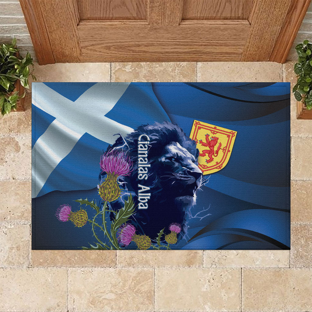 Cianalas Alba Scotland Rubber Doormat Scottish Lion and Thistle Blue Version