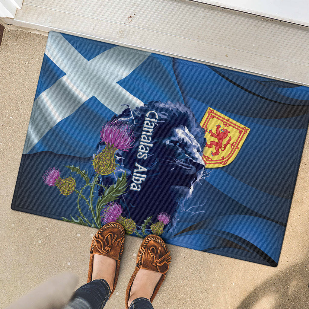 Cianalas Alba Scotland Rubber Doormat Scottish Lion and Thistle Blue Version