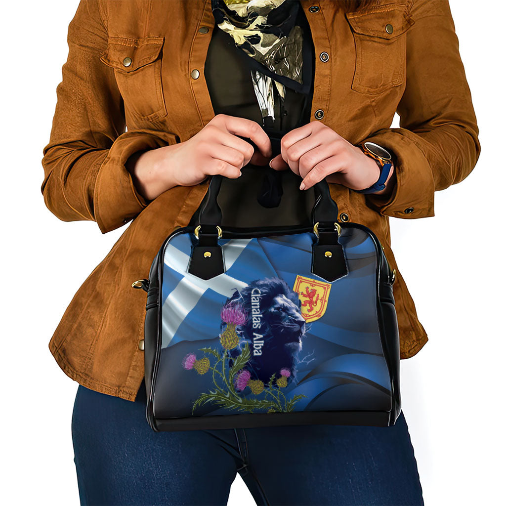 Cianalas Alba Scotland Shoulder Handbag Scottish Lion and Thistle Blue Version