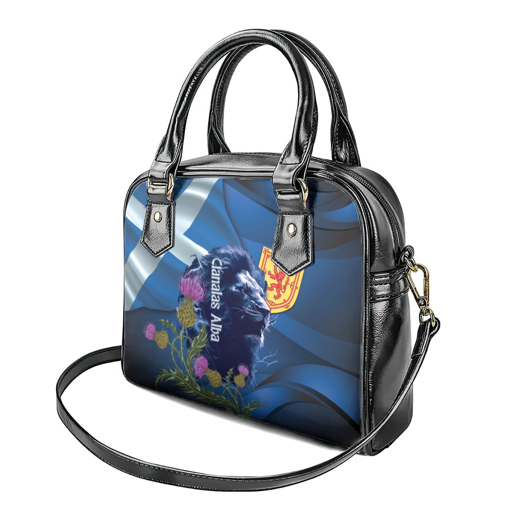Cianalas Alba Scotland Shoulder Handbag Scottish Lion and Thistle Blue Version