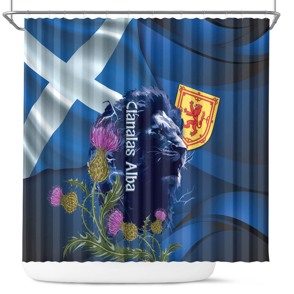 Cianalas Alba Scotland Shower Curtain Scottish Lion and Thistle Blue Version