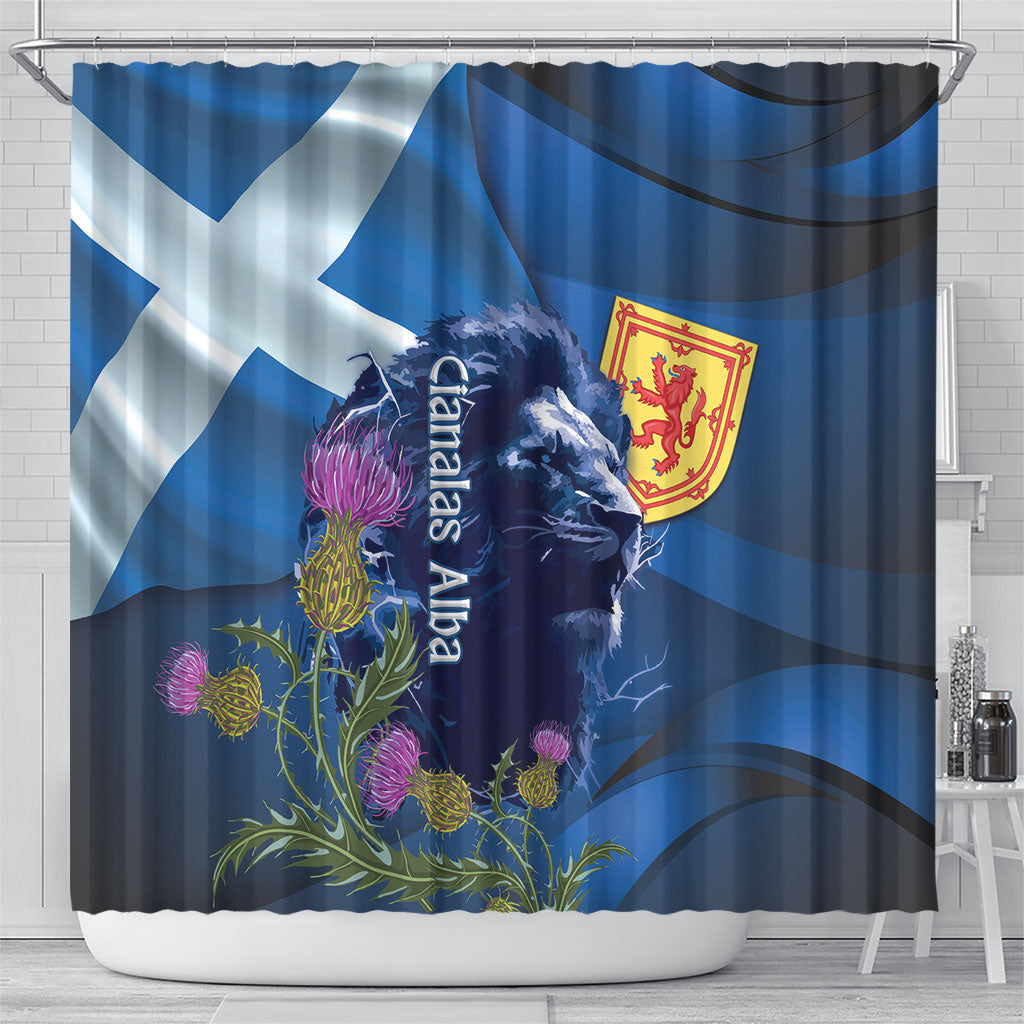 Cianalas Alba Scotland Shower Curtain Scottish Lion and Thistle Blue Version