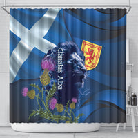Cianalas Alba Scotland Shower Curtain Scottish Lion and Thistle Blue Version