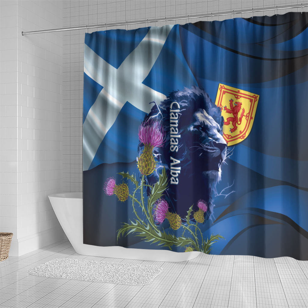 Cianalas Alba Scotland Shower Curtain Scottish Lion and Thistle Blue Version