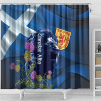 Cianalas Alba Scotland Shower Curtain Scottish Lion and Thistle Blue Version