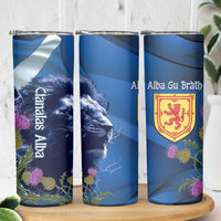 Cianalas Alba Scotland Skinny Tumbler Scottish Lion and Thistle Blue Version