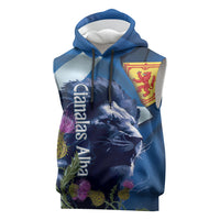 Cianalas Alba Scotland Sleeveless Hoodie Scottish Lion and Thistle Blue Version