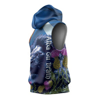 Cianalas Alba Scotland Sleeveless Hoodie Scottish Lion and Thistle Blue Version