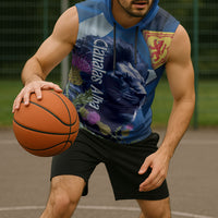 Cianalas Alba Scotland Sleeveless Hoodie Scottish Lion and Thistle Blue Version