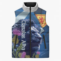 Cianalas Alba Scotland Sleeveless Puffer Jacket Scottish Lion and Thistle Blue Version