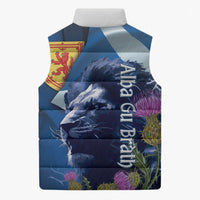 Cianalas Alba Scotland Sleeveless Puffer Jacket Scottish Lion and Thistle Blue Version