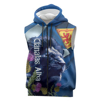 Cianalas Alba Scotland Sleeveless Zip Hoodie Scottish Lion and Thistle Blue Version