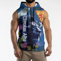 Cianalas Alba Scotland Sleeveless Zip Hoodie Scottish Lion and Thistle Blue Version