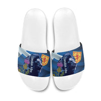 Cianalas Alba Scotland Slide Sandals Scottish Lion and Thistle Blue Version