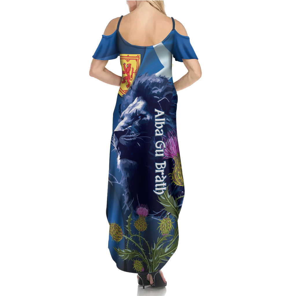 Cianalas Alba Scotland Summer Maxi Dress Scottish Lion and Thistle Blue Version