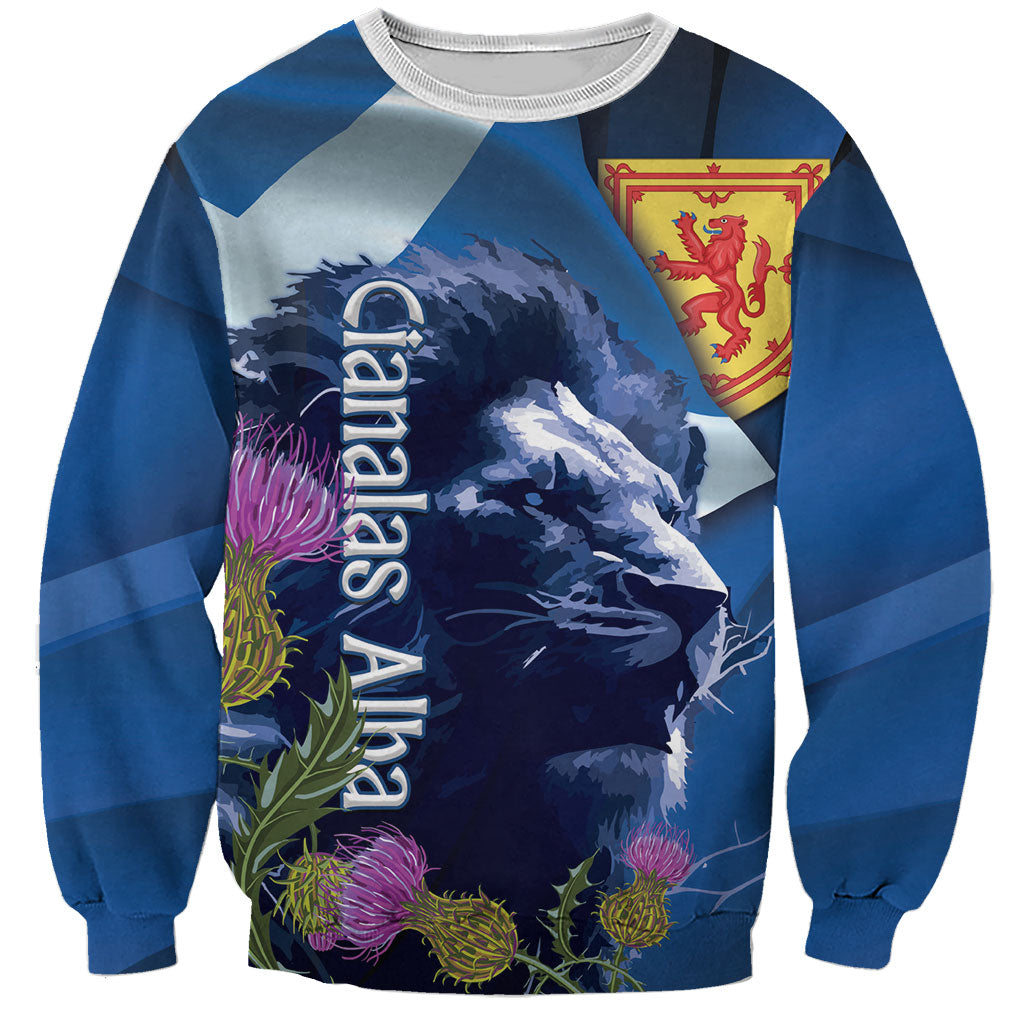 Cianalas Alba Scotland Sweatshirt Scottish Lion and Thistle Blue Version