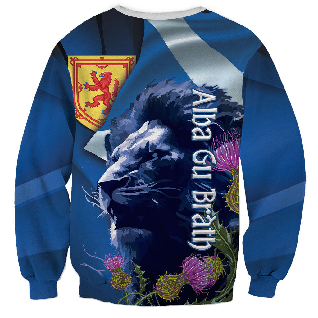 Cianalas Alba Scotland Sweatshirt Scottish Lion and Thistle Blue Version