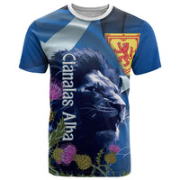 Cianalas Alba Scotland T Shirt Scottish Lion and Thistle Blue Version