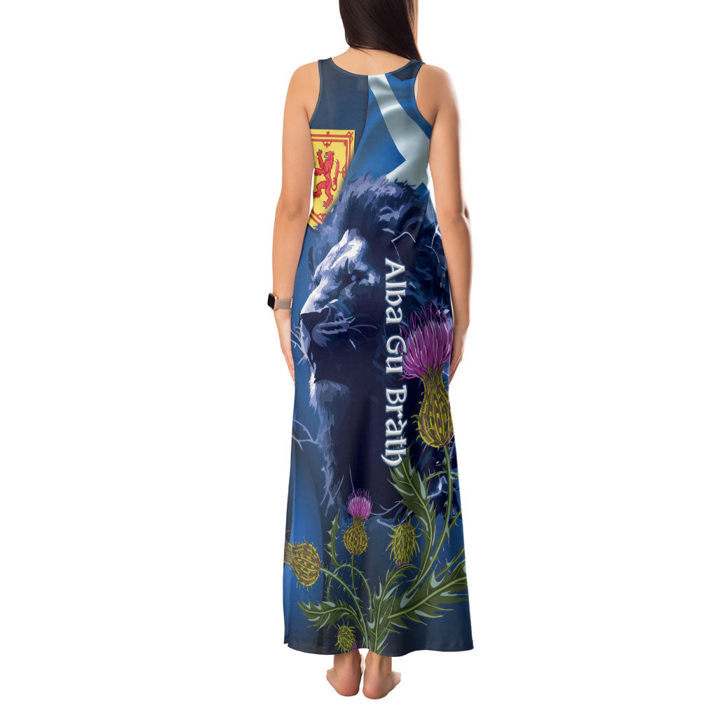 Cianalas Alba Scotland Tank Maxi Dress Scottish Lion and Thistle Blue Version