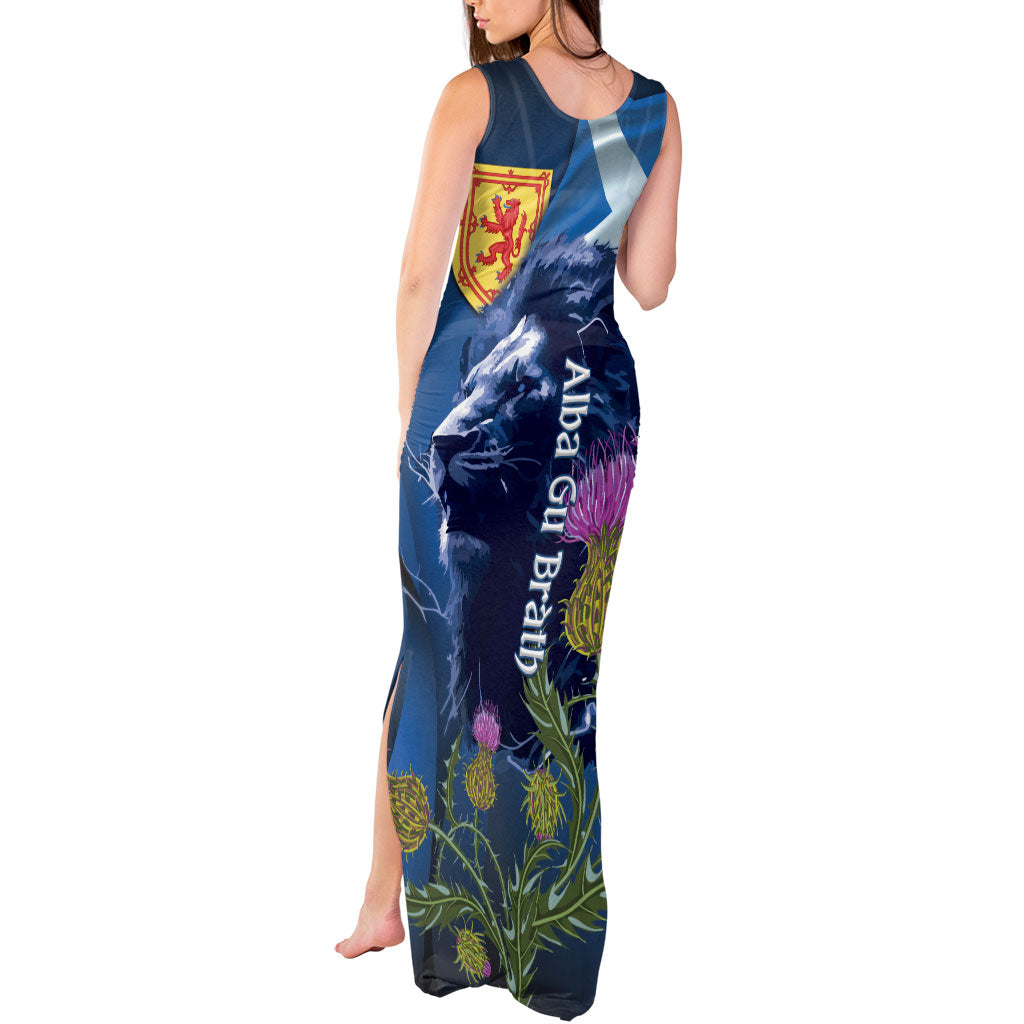 Cianalas Alba Scotland Tank Maxi Dress Scottish Lion and Thistle Blue Version