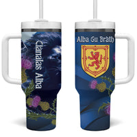 Cianalas Alba Scotland Tumbler With Handle Scottish Lion and Thistle Blue Version