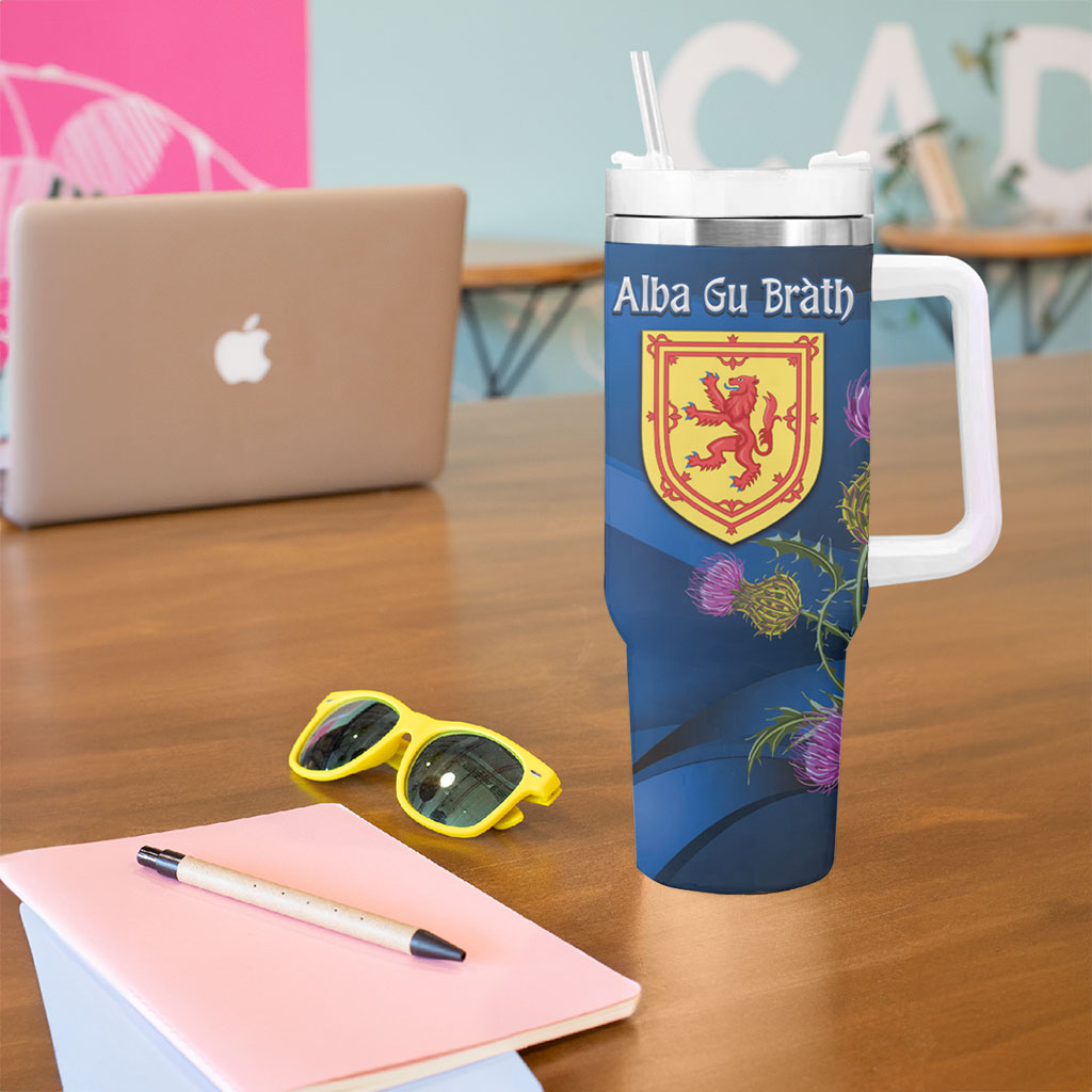 Cianalas Alba Scotland Tumbler With Handle Scottish Lion and Thistle Blue Version