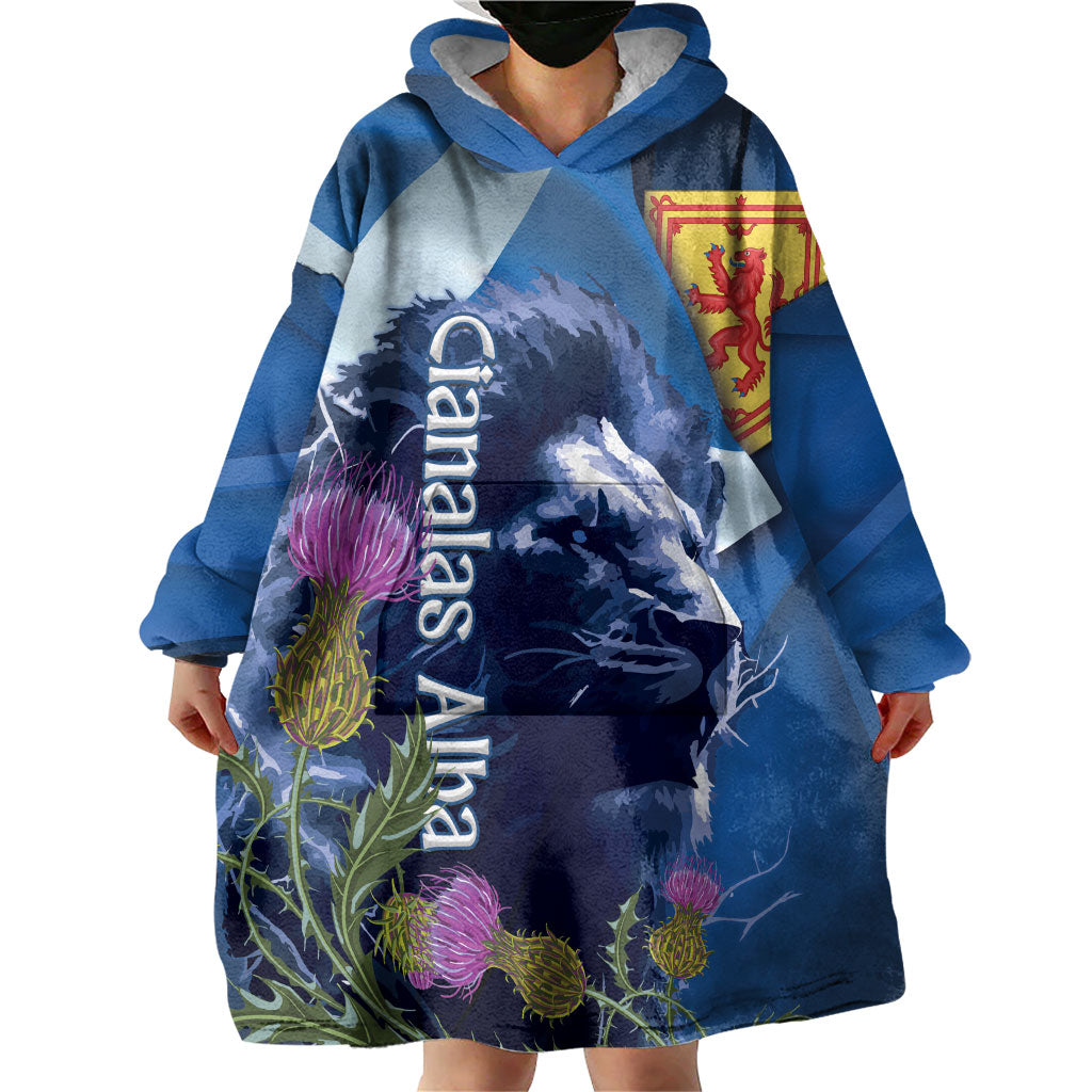 Cianalas Alba Scotland Wearable Blanket Hoodie Scottish Lion and Thistle Blue Version