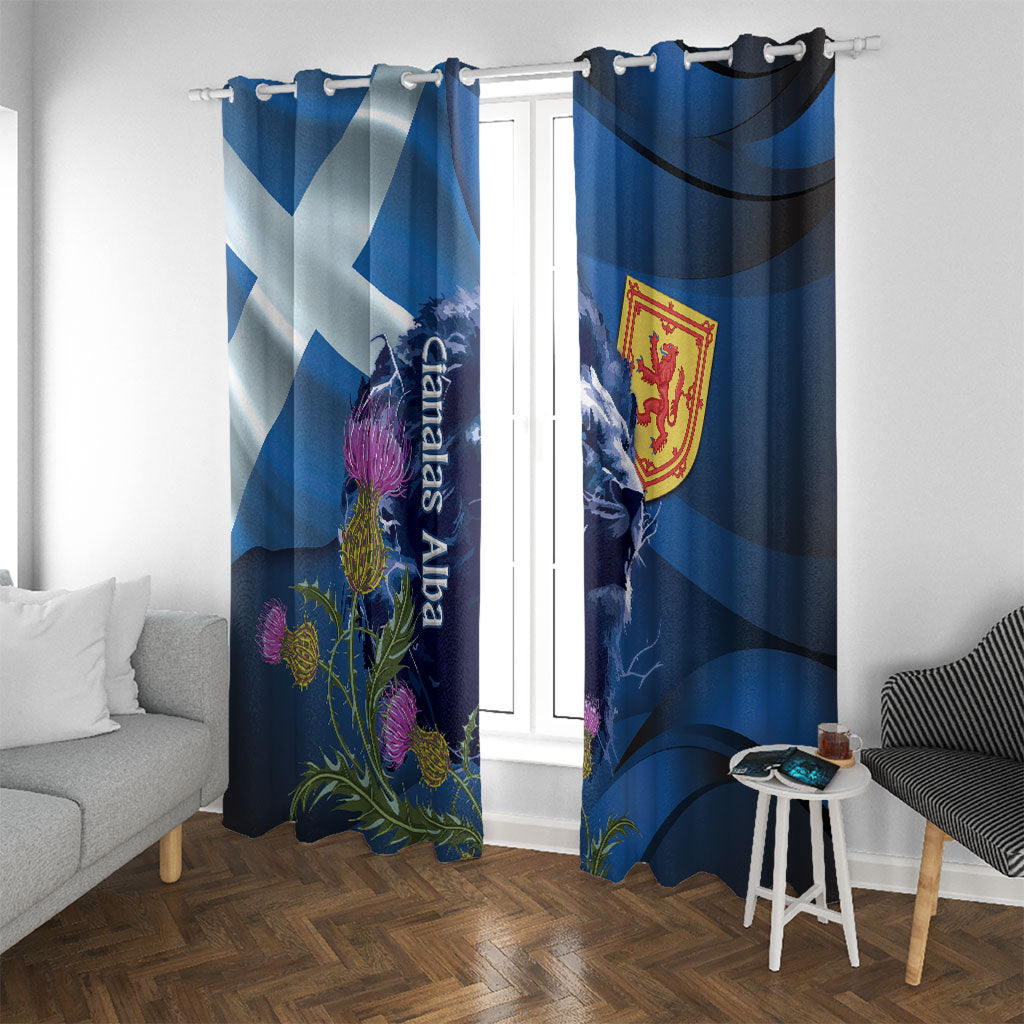 Cianalas Alba Scotland Window Curtain Scottish Lion and Thistle Blue Version