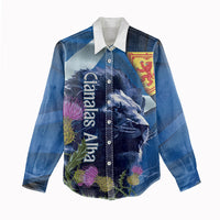 Cianalas Alba Scotland Women Casual Shirt Scottish Lion and Thistle Blue Version