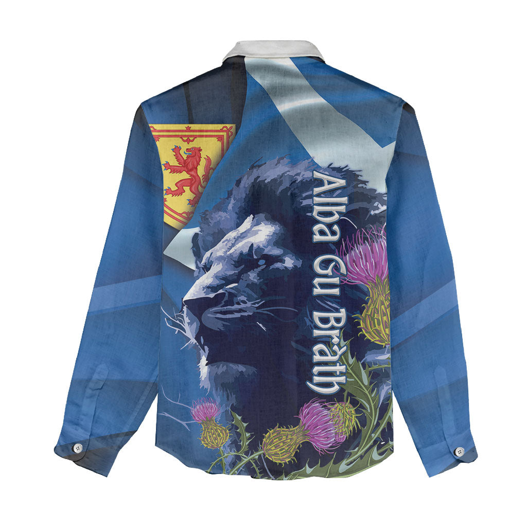 Cianalas Alba Scotland Women Casual Shirt Scottish Lion and Thistle Blue Version