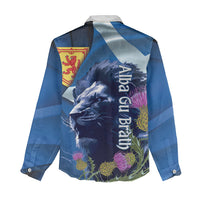 Cianalas Alba Scotland Women Casual Shirt Scottish Lion and Thistle Blue Version