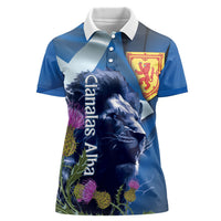 Cianalas Alba Scotland Women Polo Shirt Scottish Lion and Thistle Blue Version
