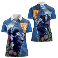 Cianalas Alba Scotland Women Polo Shirt Scottish Lion and Thistle Blue Version